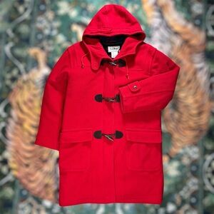 Vintage 90s LL Bean Toggle Duffle Coat 100% Wool Red Plaid Lining USA Made M